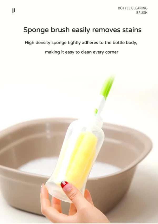 (pack Of 3 )baby Bottle And Teat Brush Set With Changeable Endings – Bottle, Sponge, Straw, And Pacifier (random Color